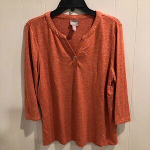 Chico's Orange V-Neck Top, Chico's Size 2/Large